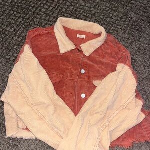 POL Two-Tone Corduroy Jean Jacket - Rust and Cream